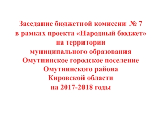 Проект Народный бюджет на территории муниципального образования Омутнинское городское поселение