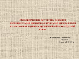 Метапредметные результаты освоения образовательной программы начальной школы и пути их достижения в рамках предметной области