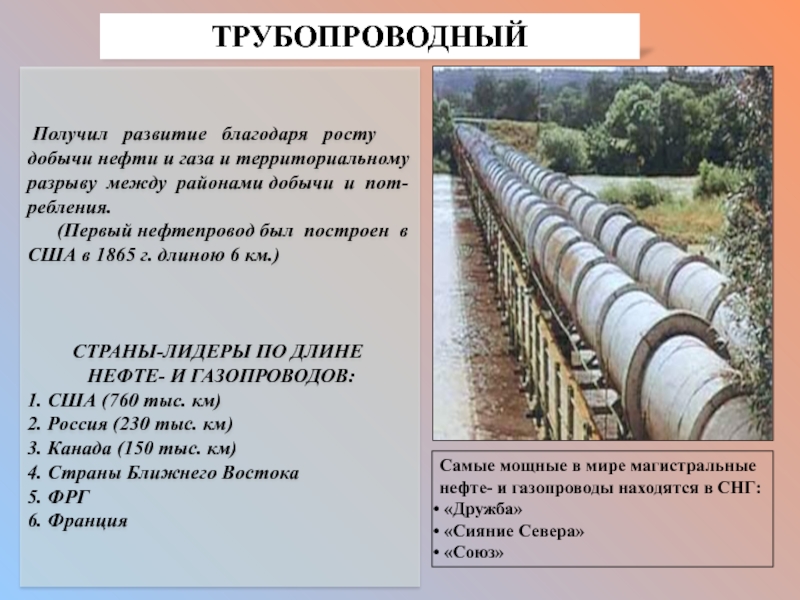 Развитие благодаря. Трубопроводный транспорт страны Лидеры. Первый нефтепровод в США. Нефтепровод в США 1865. Значение трубопроводного транспорта в мировой транспортной системе.