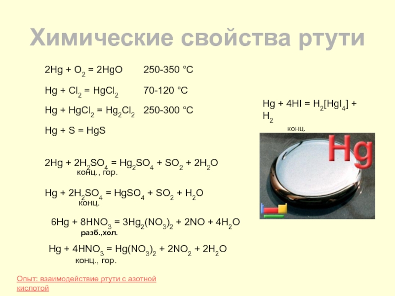 Hg уравнение реакции