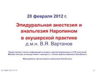 Эпидуральная анестезия и анальгезия Наропином в акушерской практике