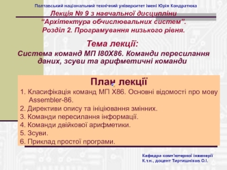 Система команд МП I80X86. Команди пересилання даних, зсуви та арифметичні команди