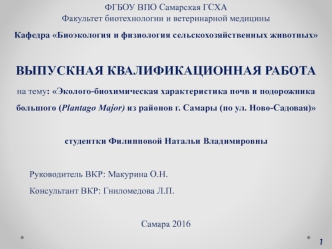 Эколого-биохимическая характеристика почв и подорожника большого (Plantago Major) из районов г. Самары