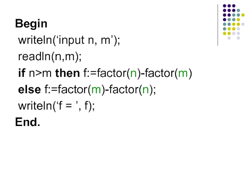 Def factorial n. Readln Pascal. M Factor.