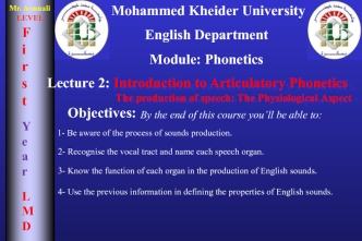 Introduction to Articulatory Phonetics. The production of speech: The Physiological Aspect