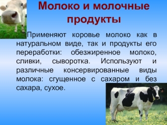 Молоко и молочные продукты. Молоко сгущенное и сухое. Продукты из молочной сыворотки