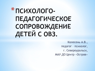 Психолого-педагогическое сопровождение детей с ОВЗ. МАУ ДО центр Остров