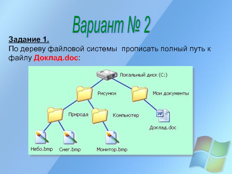 Постройте дерево каталогов с мои документы рисунки природа небо bmp