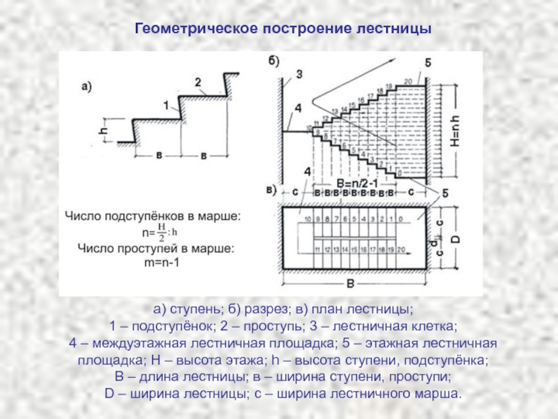 Лестница план и разрез