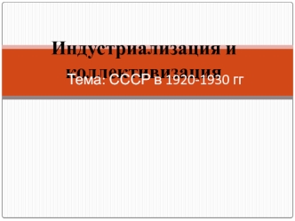 Индустриализация и коллективизация. СССР в 1920-1930 годы