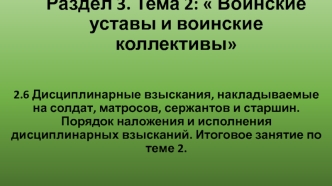 Воинские уставы и воинские коллективы. Дисциплинарные взыскания. (Тема 2.6)