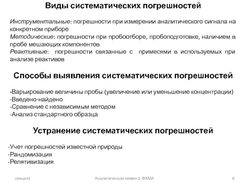 Химическая погрешность. Виды систематических погрешностей. Систематическая погрешность в аналитической химии. Методические и инструментальные погрешности. Виды погрешностей химического анализа.