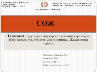 Көру мүшесінің жарақаттары:өтіп жаралануы, бітеу жаралануы, күйіктер. Диагностикасы. Жедел көмек түрлері