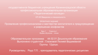 Проявление профессионализма и мастерство воспитателя в предупреждении и разрешении конфликтов