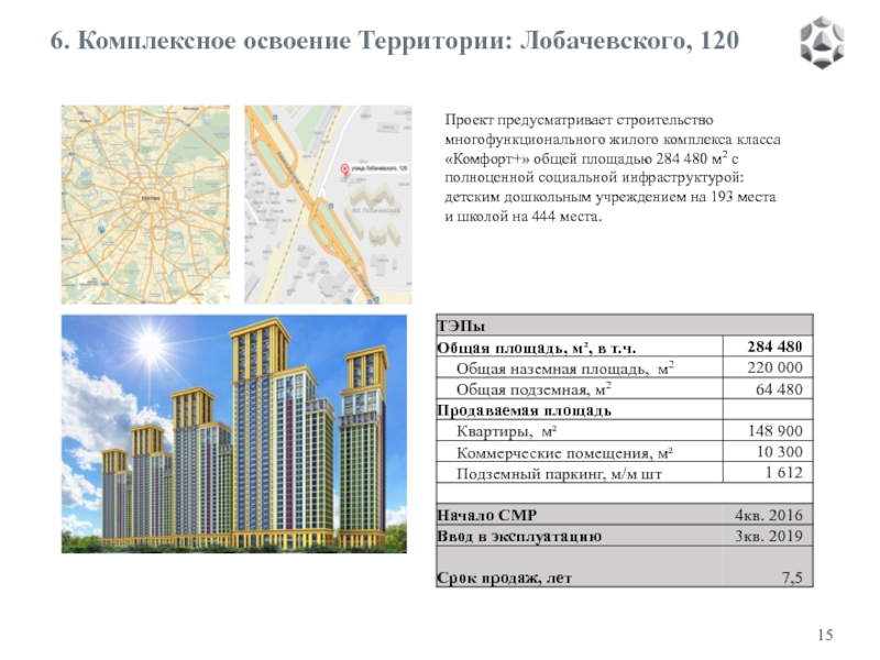 Проект предусматривает строительство многофункционального жилого комплекса класса «Комфорт+» общей площадью 284 480 м2 с полноценной социальной инфраструктурой: