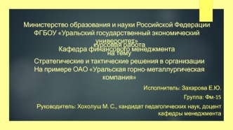 Стратегические и тактические решения в организации на примере ОАО Уральская горно-металлургическая компания