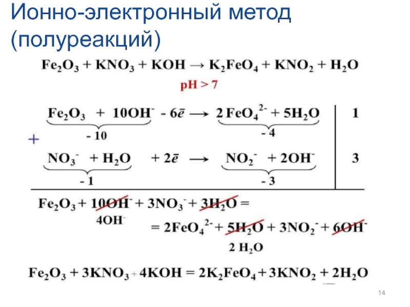 Реакция fe2o3 koh. Метод электронно-ионного баланса в щелочной среде. Решение ОВР методом полуреакций. ОВР В щелочной среде методом полуреакций. Метод ионно электронного баланса в нейтральной среде.