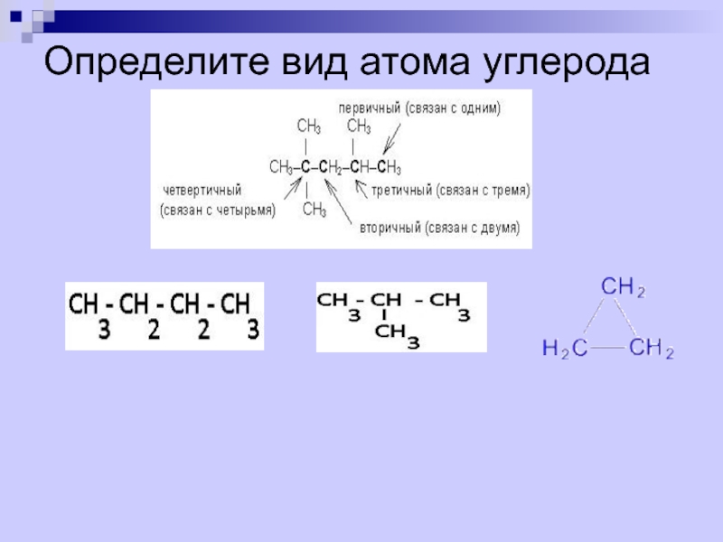 Четыре атома углерода формула. Типы атомов углерода. Типы атомов углерода первичный. Виды атомов. Определённый вид атома это.