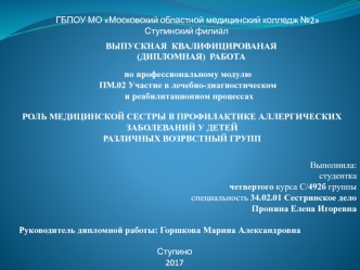 Роль медицинской сестры в профилактике аллергических заболеваний у детей различных возрастных групп