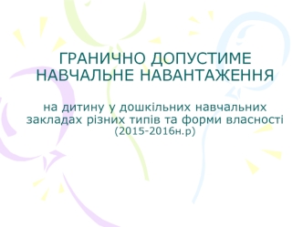 Гранично допустиме навчальне навантаження на дитину у дошкільних навчальних закладах різних типів та форми власності