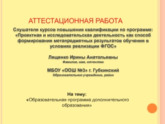 Аттестационная работа. Образовательная программа дополнительного образования