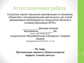 Аттестационная работа. Организация проекта Компьютерная модель тонкой линзы