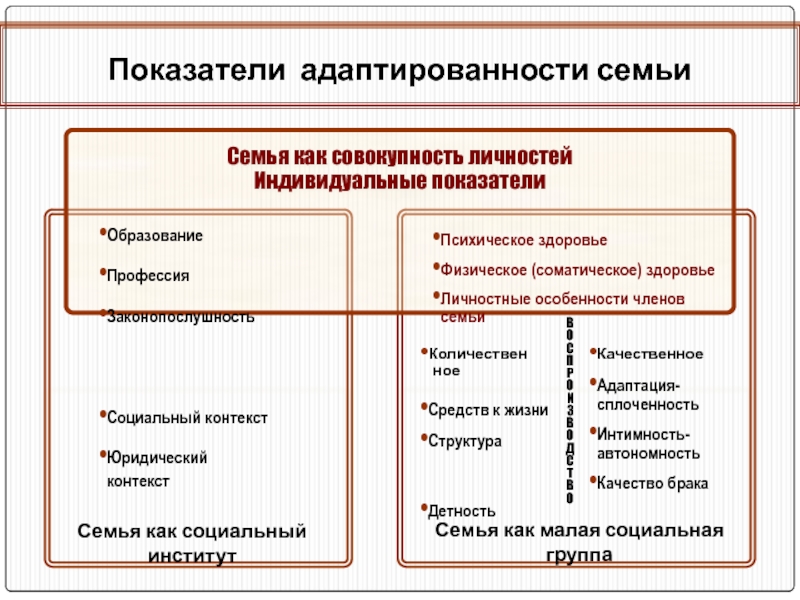 Правовой контекст. Показатели семьи. Социальные показатели семьи. Личностные особенности членов семьи. Основные показатели семьи.