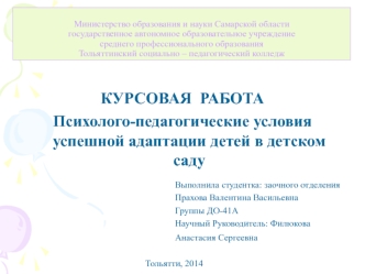 Психолого-педагогические условия успешной адаптации детей в детском саду