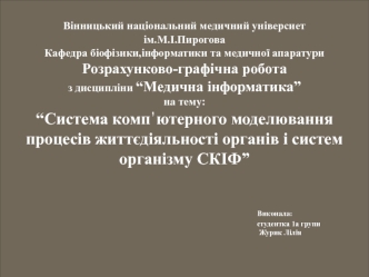 Система комп’ютерного моделювання процесів життєдіяльності органів і систем організму, Скіф