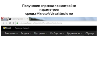 Получение справки по настройке параметров среды Microsoft Visual Studio по умолчанию