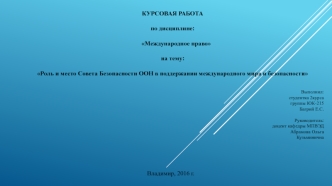 Курсовая работа. Роль и место совета безопасности ООН в поддержании международного мира и безопасности