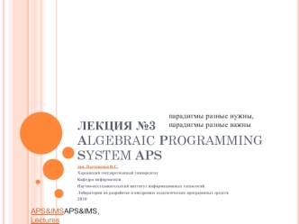 Algebraic Programming System APS