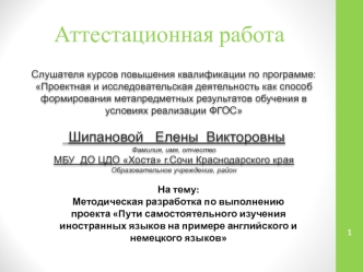 Аттестационная работа. Пути самостоятельного изучения иностранных языков на примере английского и немецкого языков