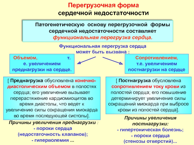 Сердечная недостаточность результат. Перегрузочная сердечная недостаточность проявления. Сердечная+недостаточность+формы+и+патогенез. Общий патогенез СН для перегрузочных форм. Патогенез перегрузочной формы сердечной недостаточности.