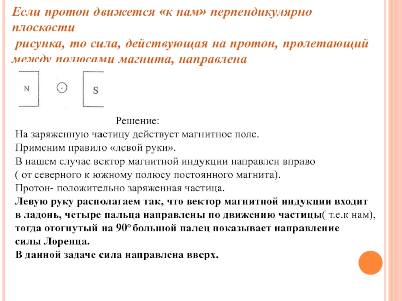 Определите направление силы действующей на протон движущийся в магнитном поле на рисунке