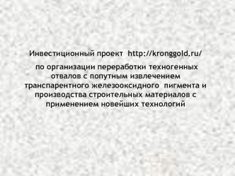 Инвестиционный проект по организации переработки техногенных отвалов