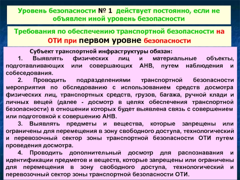 Уровни безопасности транспортной инфраструктуры