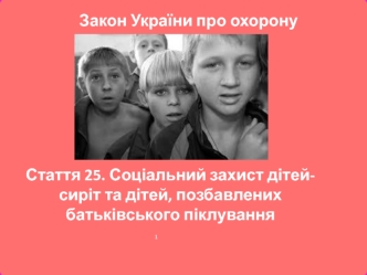 Стаття 25. Соціальний захист дітей-сиріт та дітей, позбавлених батьківського піклування