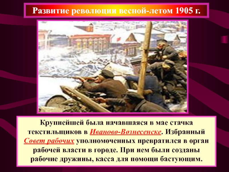 Формирование революции. Стачка Текстильщиков в Иваново-Вознесенске. Революция 1905 Иваново Вознесенск. Май 1905 Всеобщая стачка Текстильщиков в Иваново Вознесенске. Развитие революции весной летом 1905.