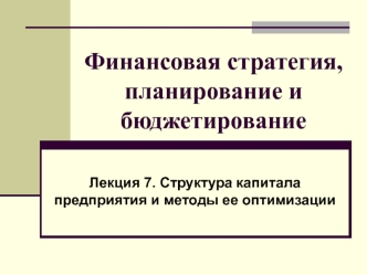 Структура капитала предприятия и методы ее оптимизации