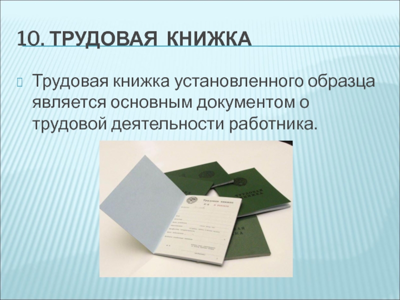 Является основным документом трудовая книжка установленного образца