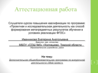 Аттестационная работа. Дополнительная общеобразовательная программа по внеурочной деятельности: Мой проект