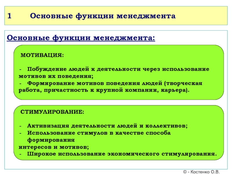 Функции управления их общая характеристика