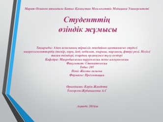 Адам ағзасының тіршілік жағдайын қамтамасыз етудегі микроэлементтердің рөлі. Негізгі тағам өнімдері