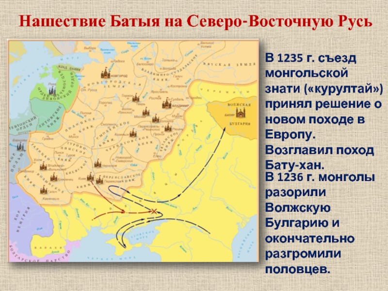 Нашествие Батыя на Северо-Восточную Русь В 1235 г. съезд монгольской знати («курултай») принял решение о новом походе