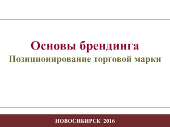 Основы брендинга. Позиционирование торговой марки