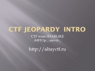 CTF Jeopardy INTRO
