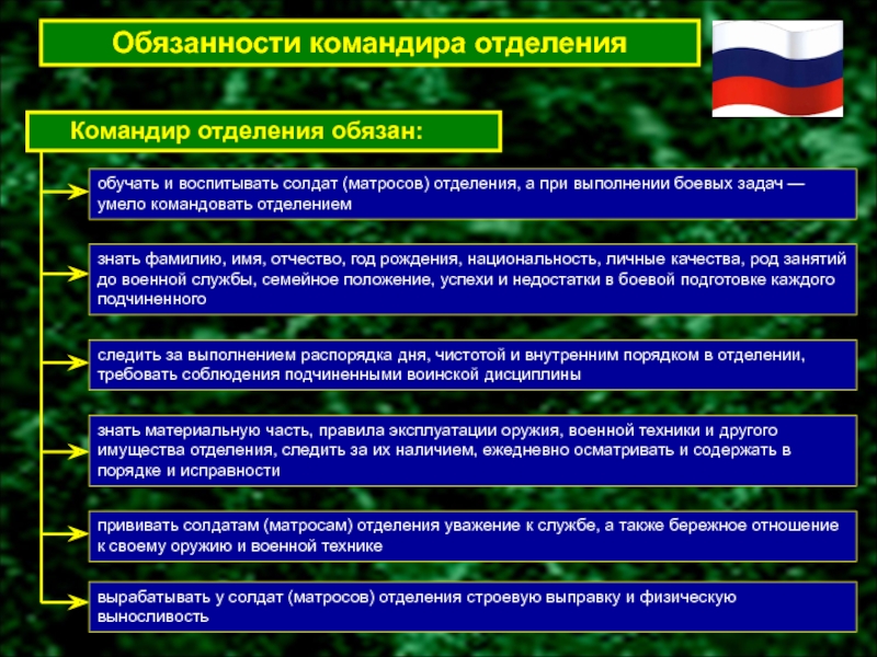 Командир отделения. Обязанности командира отделения. Командир отделения обязан обучать и воспитывать солдат Матросов. Общие обязанности командиров. Общие обязанности командиров начальников.