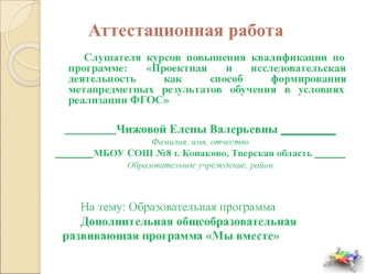 Аттестационная работа. Дополнительная общеобразовательная развивающая программа Мы вместе