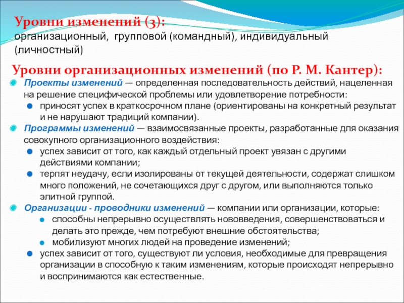 Групповой и индивидуальный уровни. Уровни организационных изменений в проекте. Три уровня организационных изменений Розабет Кантер. Уровни здоровья. Уровни СТО индивидуальный групповой смешанный.